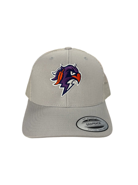 Silver Mesh SnapBack Trucker Hat with Embroidered Bird Head